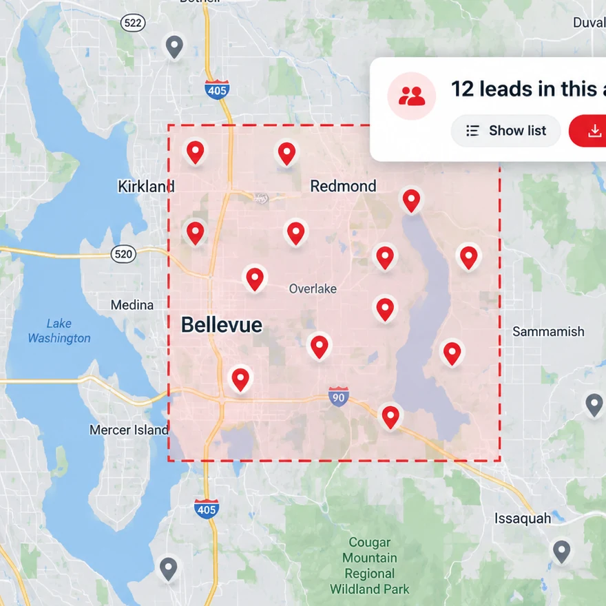 Realistic regional lead map with a selected area containing 12 leads